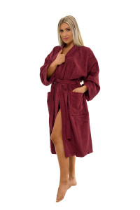 Dámský župan z bavlněného froté kimono vínová červená