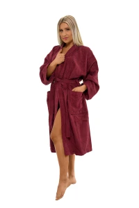 Dámský župan z bavlněného froté kimono vínová červená