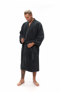 Pánský kimono župan v tmavě šedé barvě
