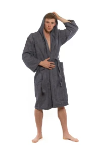 Sada Dark Grey: župan s kapucí + pánský saunový kilt + osuška