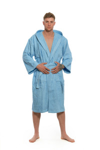 Sada Light Blue: župan s kapucí + pánský saunový kilt + osuška