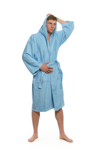 Sada Light Blue: župan s kapucí + pánský saunový kilt + osuška