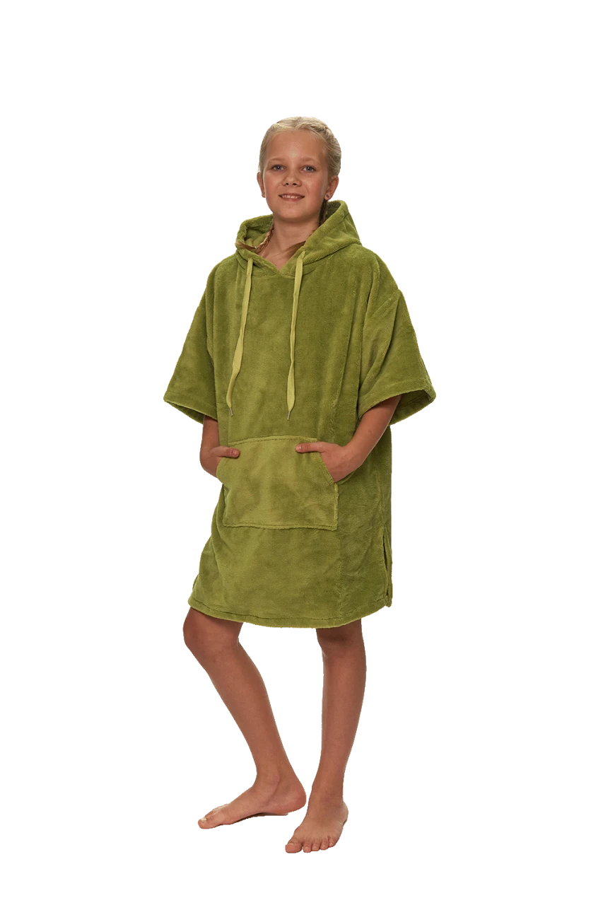 Juniorské plážové pončo, 11-14 let, Olivově zelená