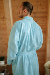 Bambusová sada: župan Kimono + pánský saunový kilt + osuška, Mlžná modř