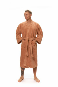 Pánský terakotový župan střihu kimono přední pohled