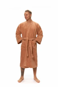 Pánský terakotový župan střihu kimono přední pohled