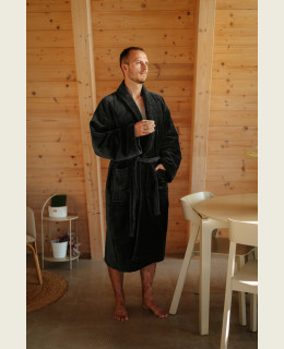 Pánský bavlněný župan velour se šálovým límcem, Antracit