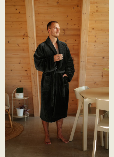 Pánský bavlněný župan velour se šálovým límcem, Antracit