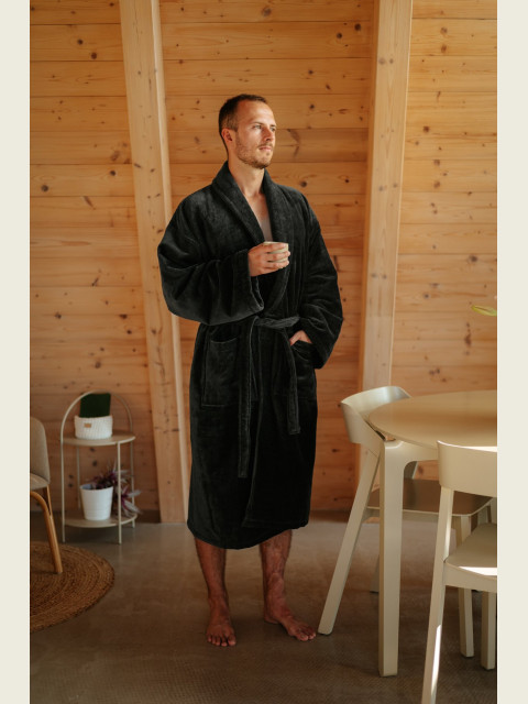 Pánský bavlněný župan velour se šálovým límcem, Antracit