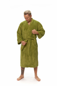 Pánský župan střihu kimono zelený přední pohled zavazování