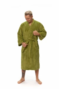 Pánský župan střihu kimono zelený přední pohled zavazování