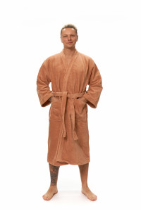 Pánský terakotový župan střihu kimono ruce v kapsách