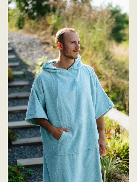 Pánské bambusové plážové pončo, Mlžná modř