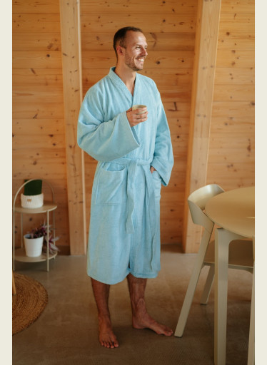 Pánský bambusový župan Kimono, Mlžná modř