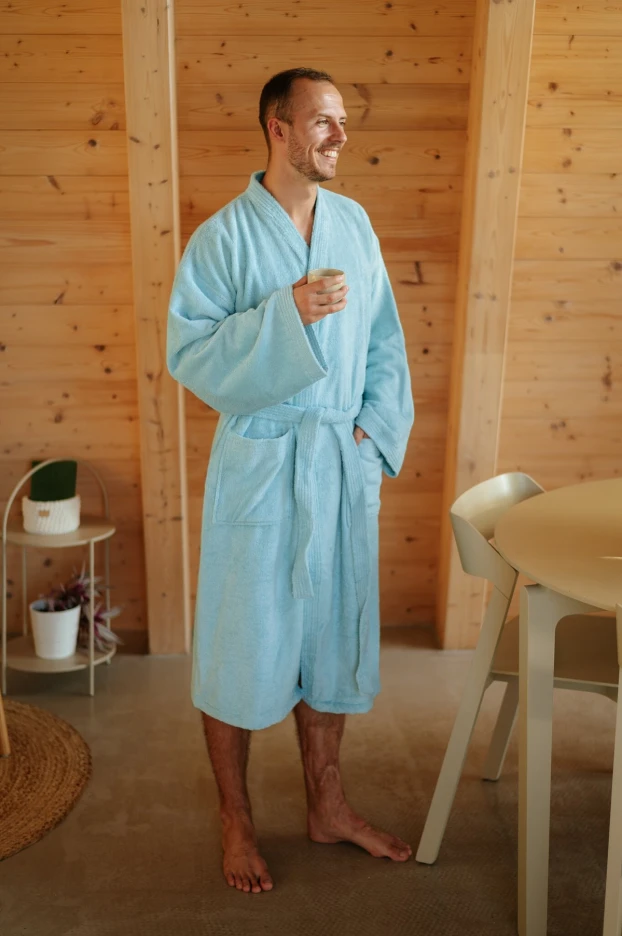 Pánský bambusový župan Kimono, Mlžná modř