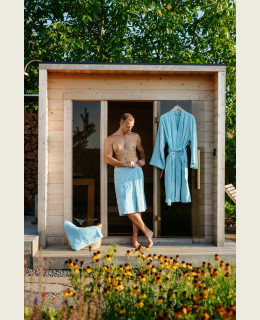 Bambusová sada: župan Kimono + pánský saunový kilt + osuška, Mlžná modř