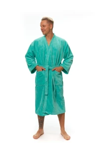 Pánský župan střihu kimono tyrkysový přední pohled
