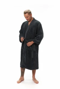 Pánský župan střihu kimono tmavě šedý zavazování