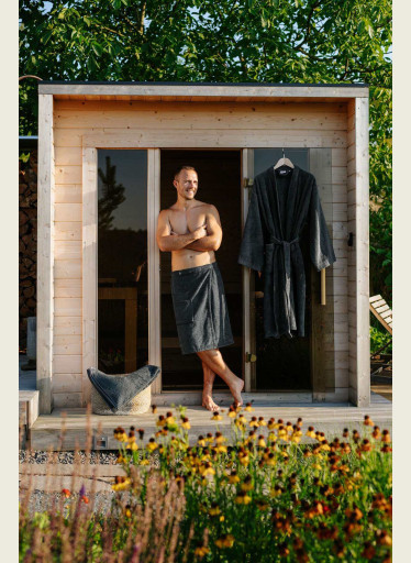 Bambusová sada: župan Kimono + pánský saunový kilt + osuška, Antracit