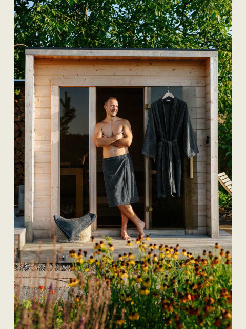 Bambusová sada: župan Kimono + pánský saunový kilt + osuška, Antracit