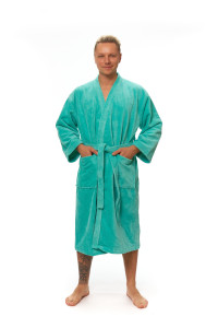 Pánský župan střihu kimono tyrkysový přední pohled celá postava