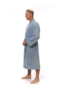 Pánský župan střihu kimono světle modrý boční pohled