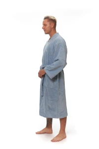 Pánský župan střihu kimono světle modrý boční pohled