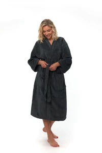 Dámský župan střihu kimono tmavě šedý - přední pohled