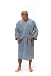 Pánský župan střihu kimono světle modrý přední pohled