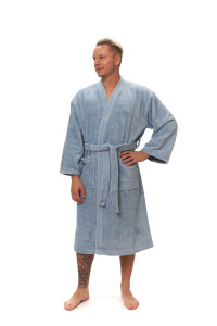 Pánský župan střihu kimono světle modrý ruka v bok