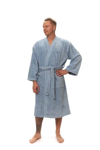 Pánský župan střihu kimono světle modrý ruka v bok