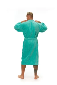 Pánský župan střihu kimono tyrkysový zadní pohled