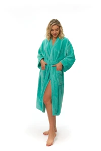 Dámský župan střihu kimono tyrkysový - přední pohled celá postava