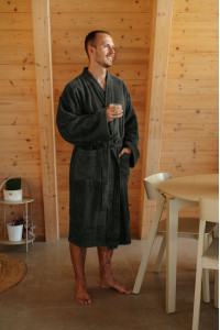 Bambusová sada: župan Kimono + pánský saunový kilt + osuška, Antracit