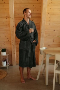 Bambusová sada: župan Kimono + pánský saunový kilt + osuška, Antracit