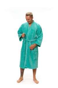 Pánský župan střihu kimono tyrkysový přední pohled zavazování
