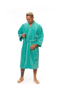 Pánský župan střihu kimono tyrkysový přední pohled zavazování