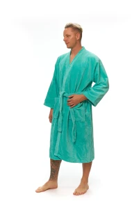 Pánský župan střihu kimono tyrkysový boční pohled