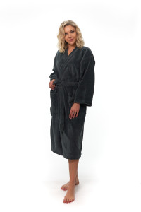 Dámský župan střihu kimono tmavě šedý - boční pohled
