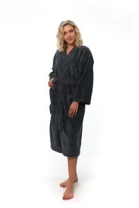 Dámský župan střihu kimono tmavě šedý - boční pohled