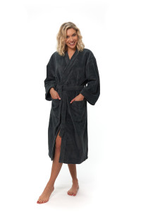 Dámský župan střihu kimono tmavě šedý - přední pohled celá postava