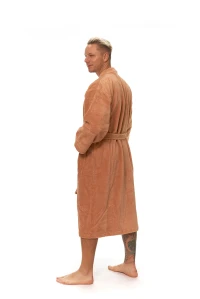 Pánský terakotový župan střihu kimono boční pohled