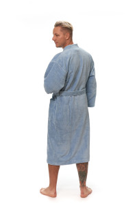 Pánský župan střihu kimono světle modrý zadní pohled
