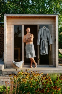Bambusová sada: župan Kimono + pánský saunový kilt + osuška, Kamenná šedá