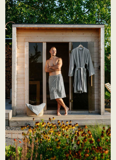 Bambusová sada: župan Kimono + pánský saunový kilt + osuška, Kamenná šedá