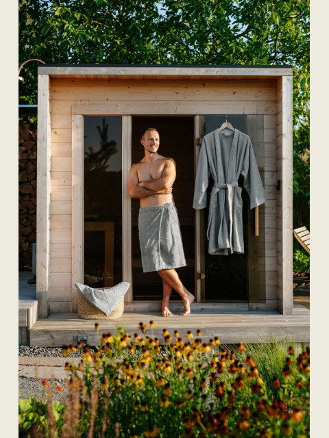 Bambusová sada: župan Kimono + pánský saunový kilt + osuška, Kamenná šedá