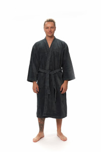 Pánský župan střihu kimono tmavě šedý přední pohled