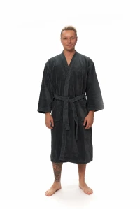 Pánský župan střihu kimono tmavě šedý přední pohled