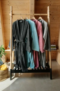 Bambusové župany střihu kimono na ramínku - světle šedý, světle modrý, růžový a tmavě šedý
